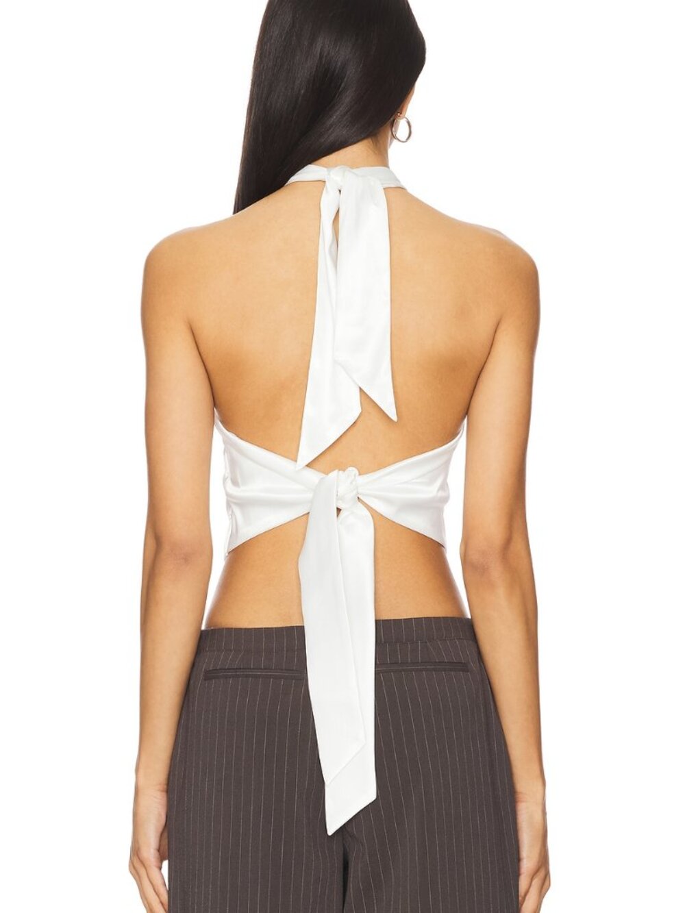 superdown Martine Top in White satin halter tank backless crop - Picture 3 of 6